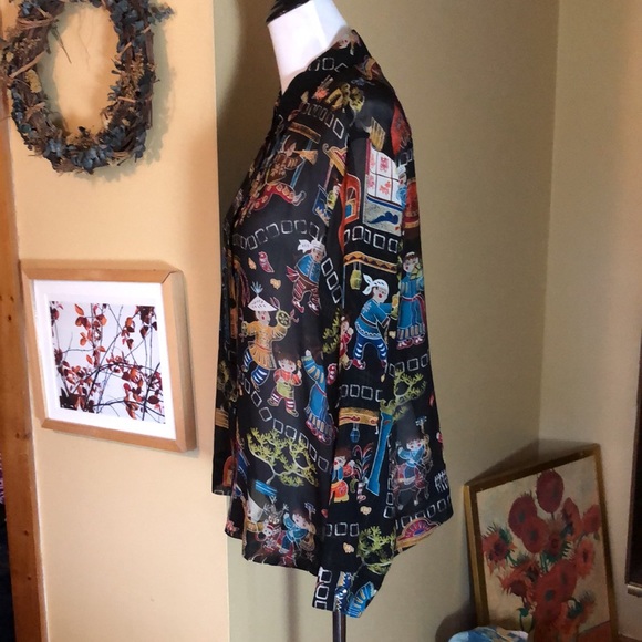CHICOS size 2  Medium SILK Fun Asian Print Eastern Vibe Graphic Print $109 NEW - Picture 6 of 16